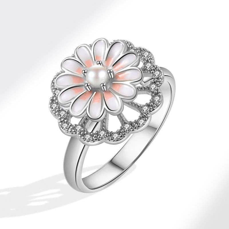 Daisy Flower Anxiety Fidget Spinner Ring in Solid Copper