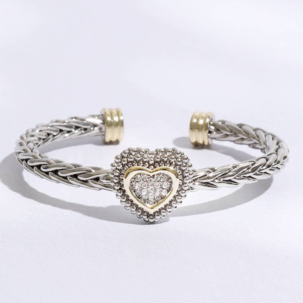 Heart Station Design Braided Bangle Bracelet