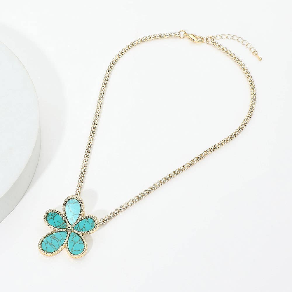 14K Gold Plated Turquoise Floral Pendant Necklace