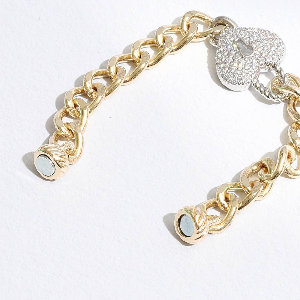 Heart Lock Charm Linked Chain Bracelet