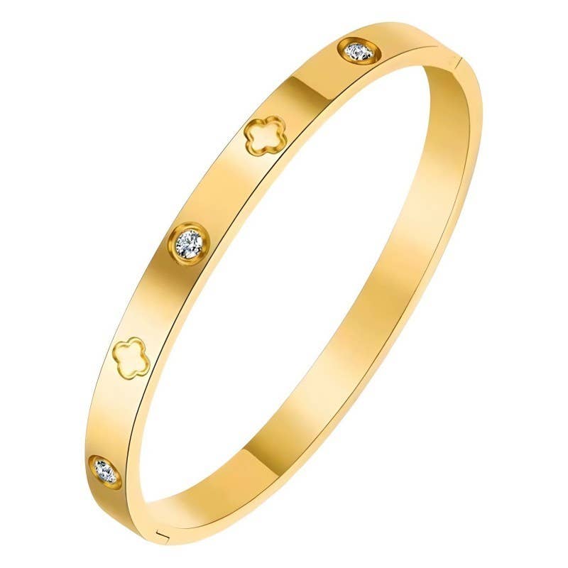 18K NON-TARNISH WATERPROOF STAINLESS STEEL BANGLE WITH CLOVER