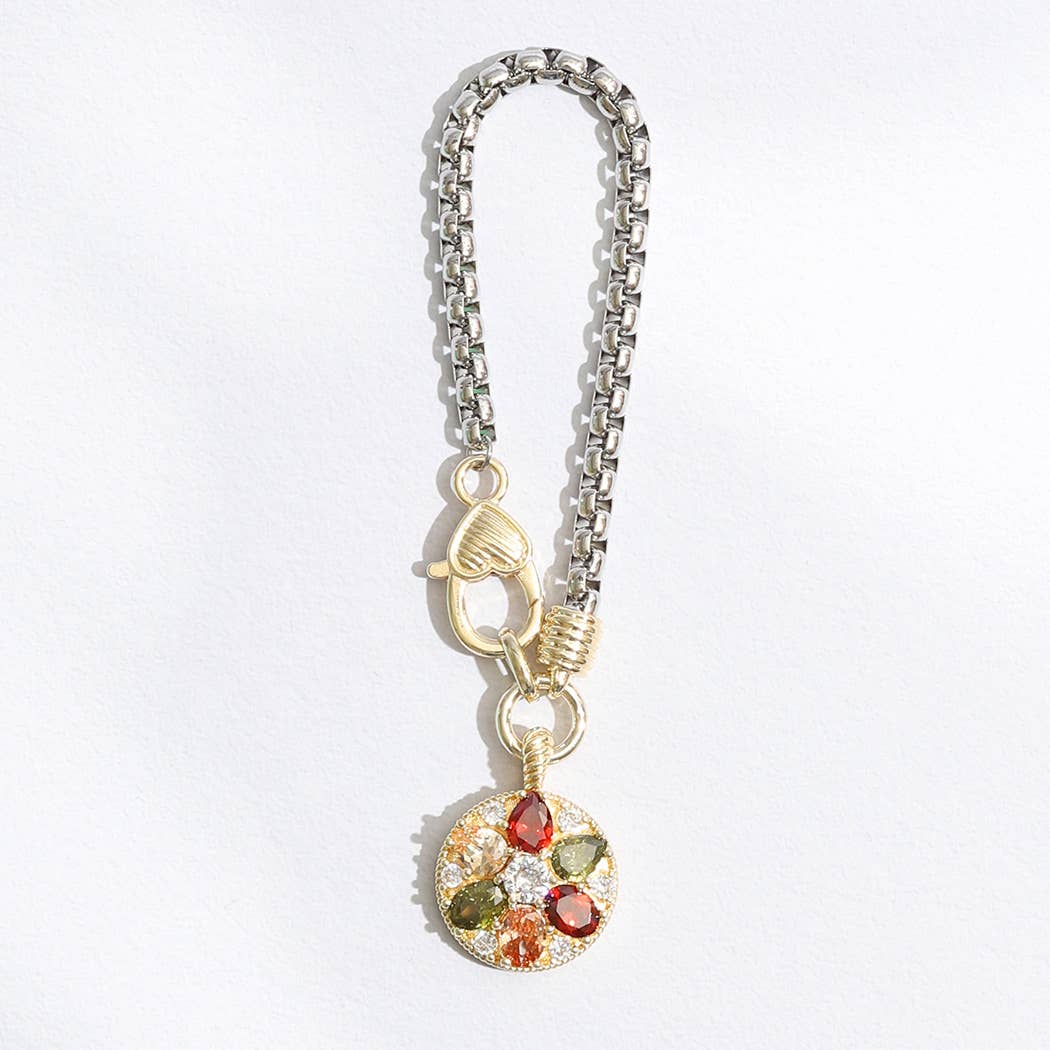 Colorful Rhinestone Flower Charm Chain Bracelet
