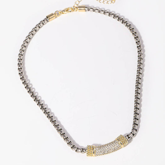 Box Chain Design Two Tone Bar Necklace