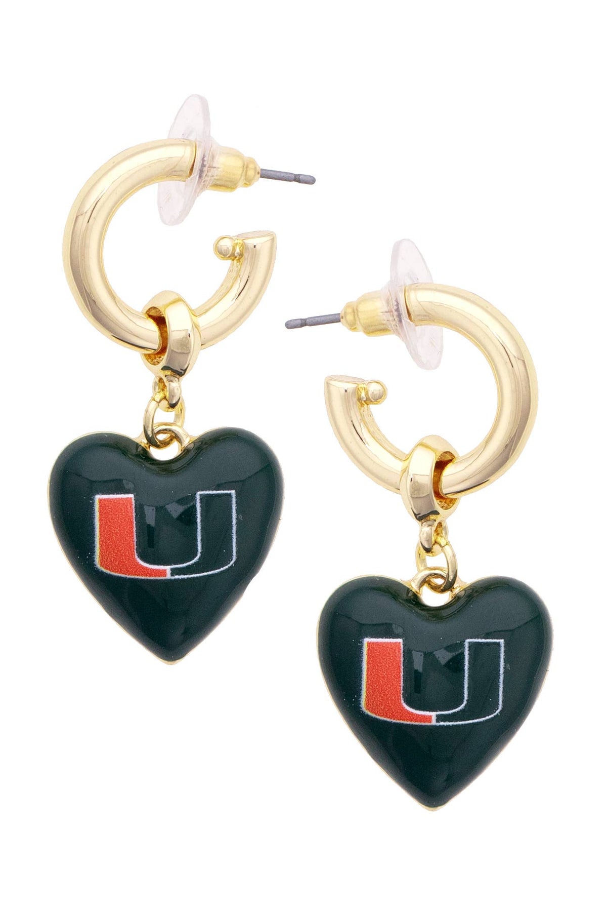 Miami Hurricanes Heart Drop Earrings