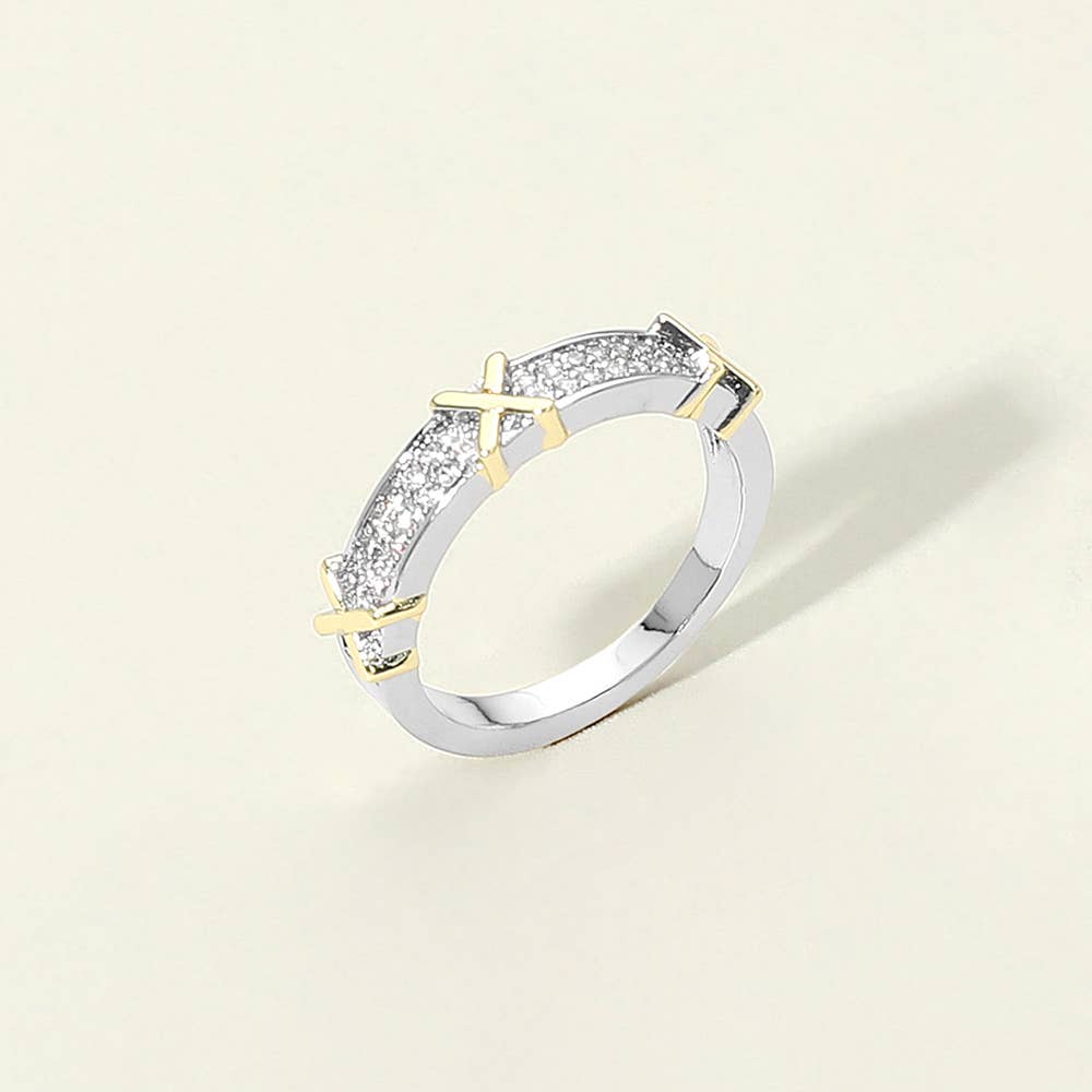 Two Tone Stone Paved Ring