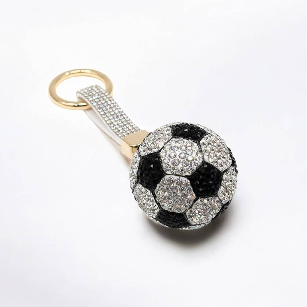 Bling Studded Soccer Ball Bag Charm Keychain