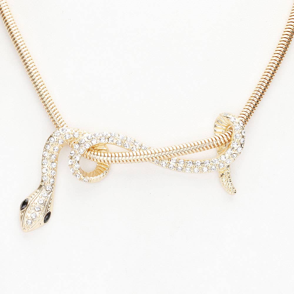 Stone Embellished Snake Pendant Necklace