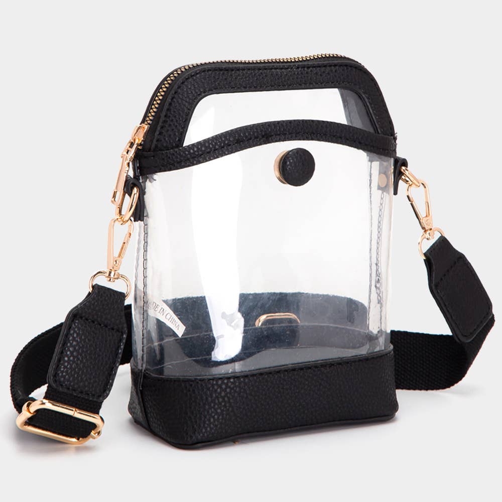 Solid Faux Leather Transparent Crossbody Bag