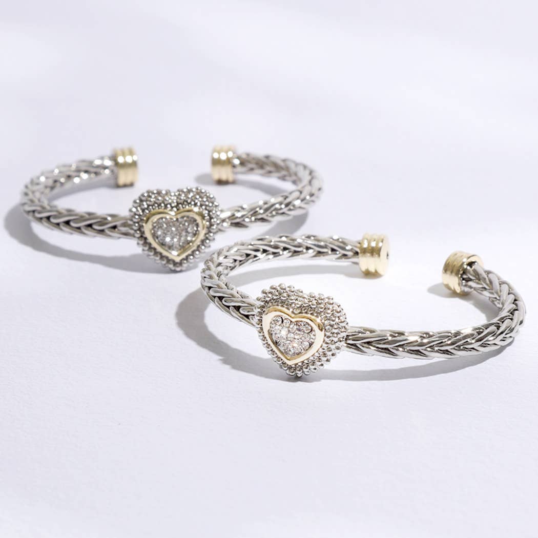 Heart Station Design Braided Bangle Bracelet