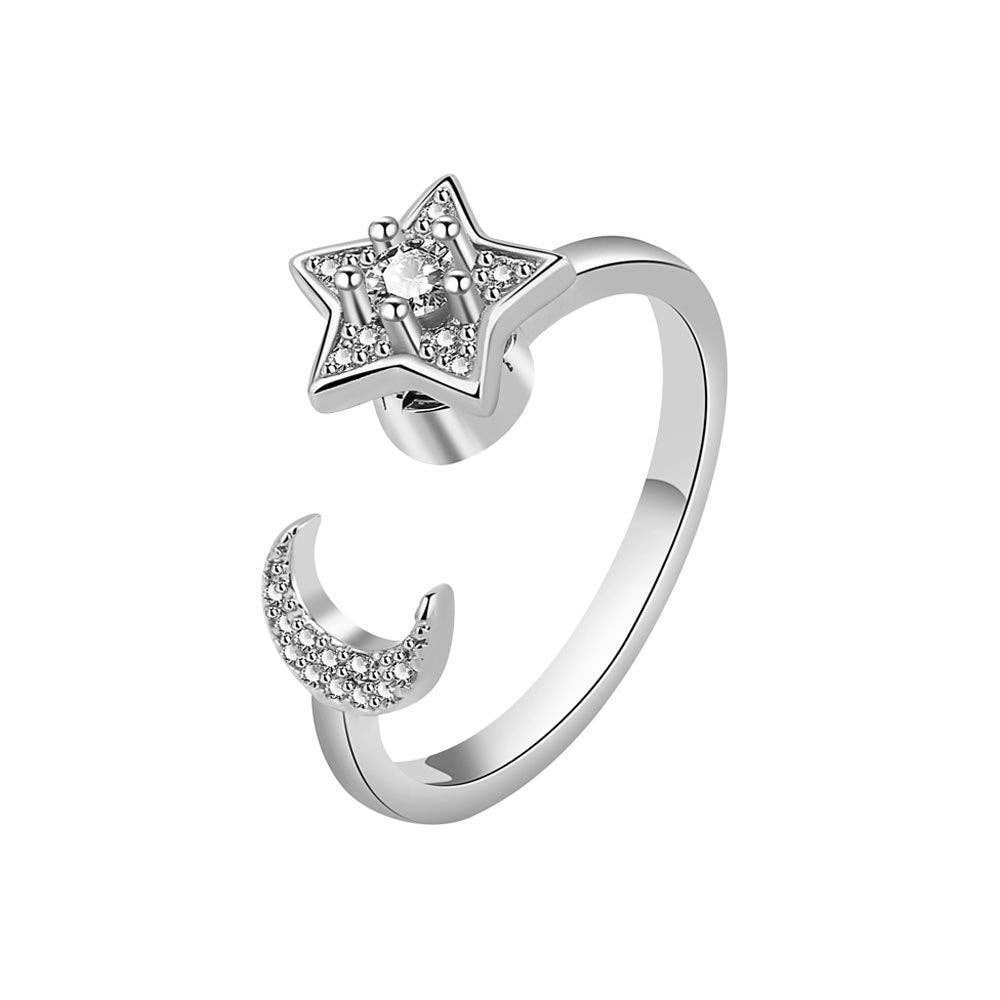 Gold Moon Star Anxiety Fidget Spinner Ring in Solid Copper