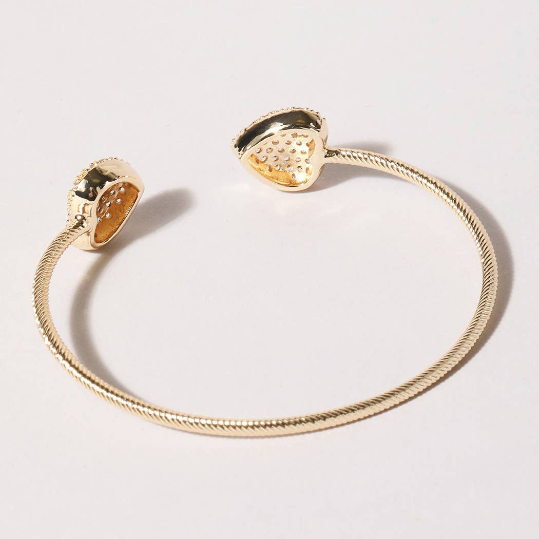 2 Heart Pave Gold Wire Bangle Bracelet
