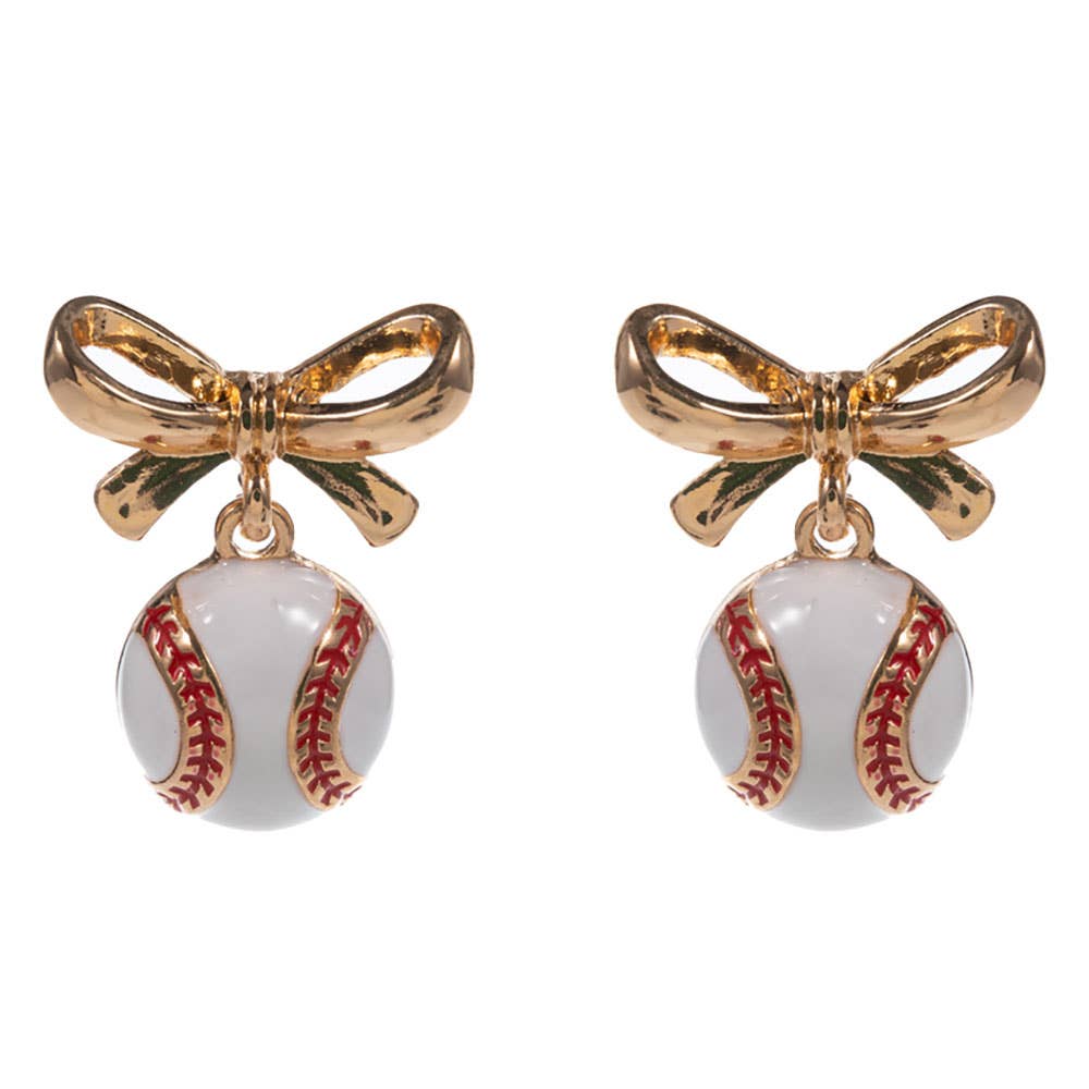 Bow Accent Baseball Dangle Earrings