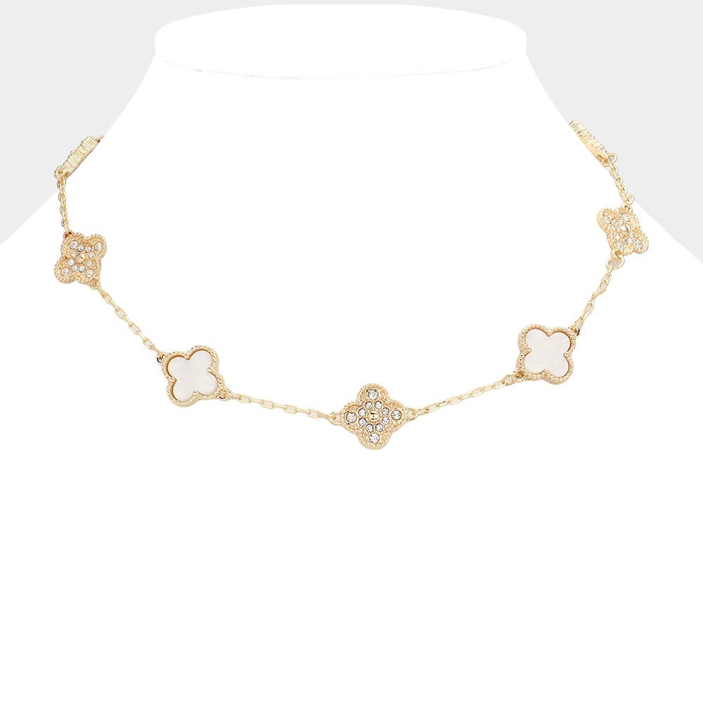 Stone Paved Natural Stone Quatrefoil Station Necklace