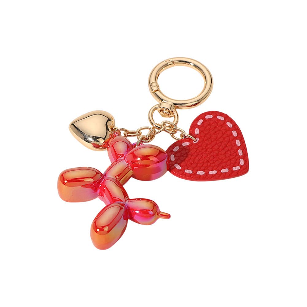Faux Leather Metal Heart Balloon Dog Bag Charm / Keychain