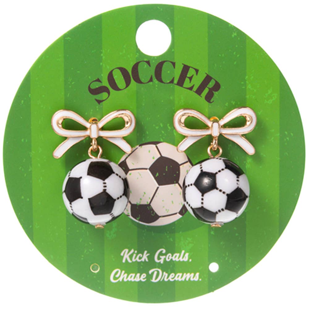 Bow Accent Soccer Ball Drop Dangle Earrings