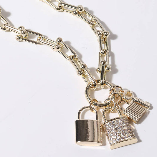 Locks Key Pendant Gold Plated Chain Necklace