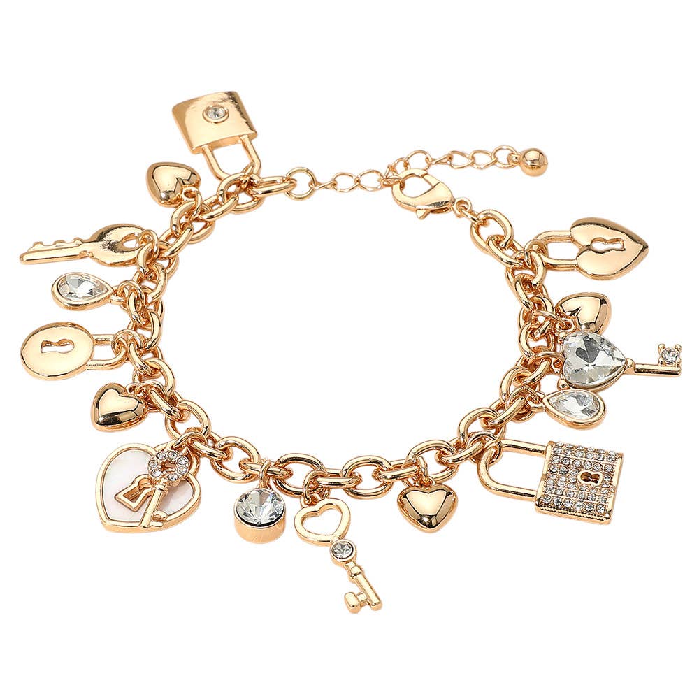 Heart Key and Lock Charm Station Bracelet