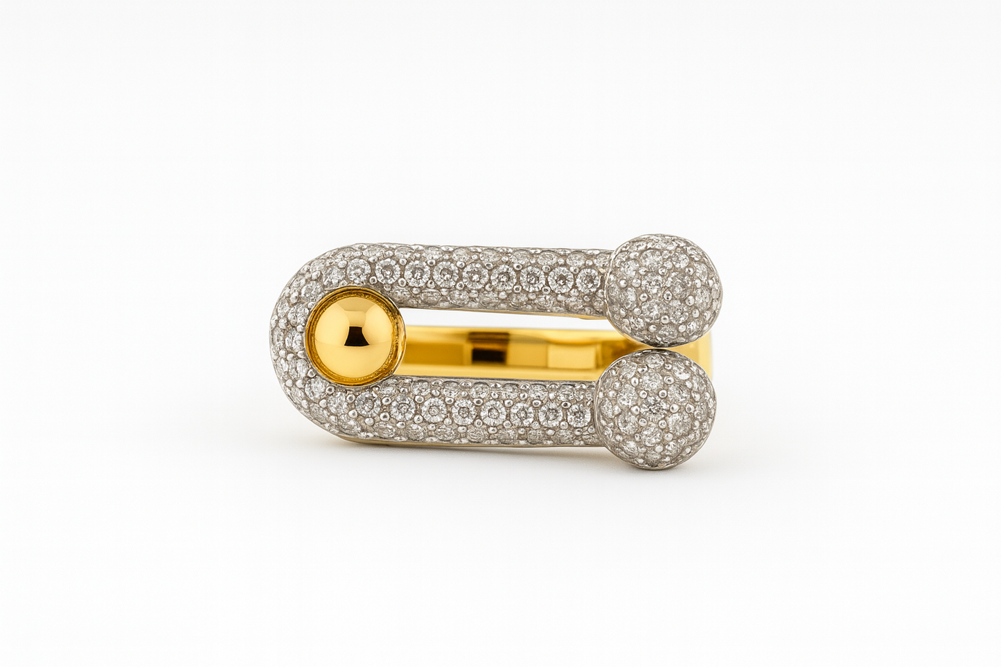 Safety Pin Pavé Statement Ring – Modern Crystal Gold Band