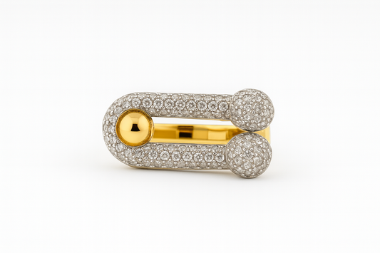 Safety Pin Pavé Statement Ring – Modern Crystal Gold Band