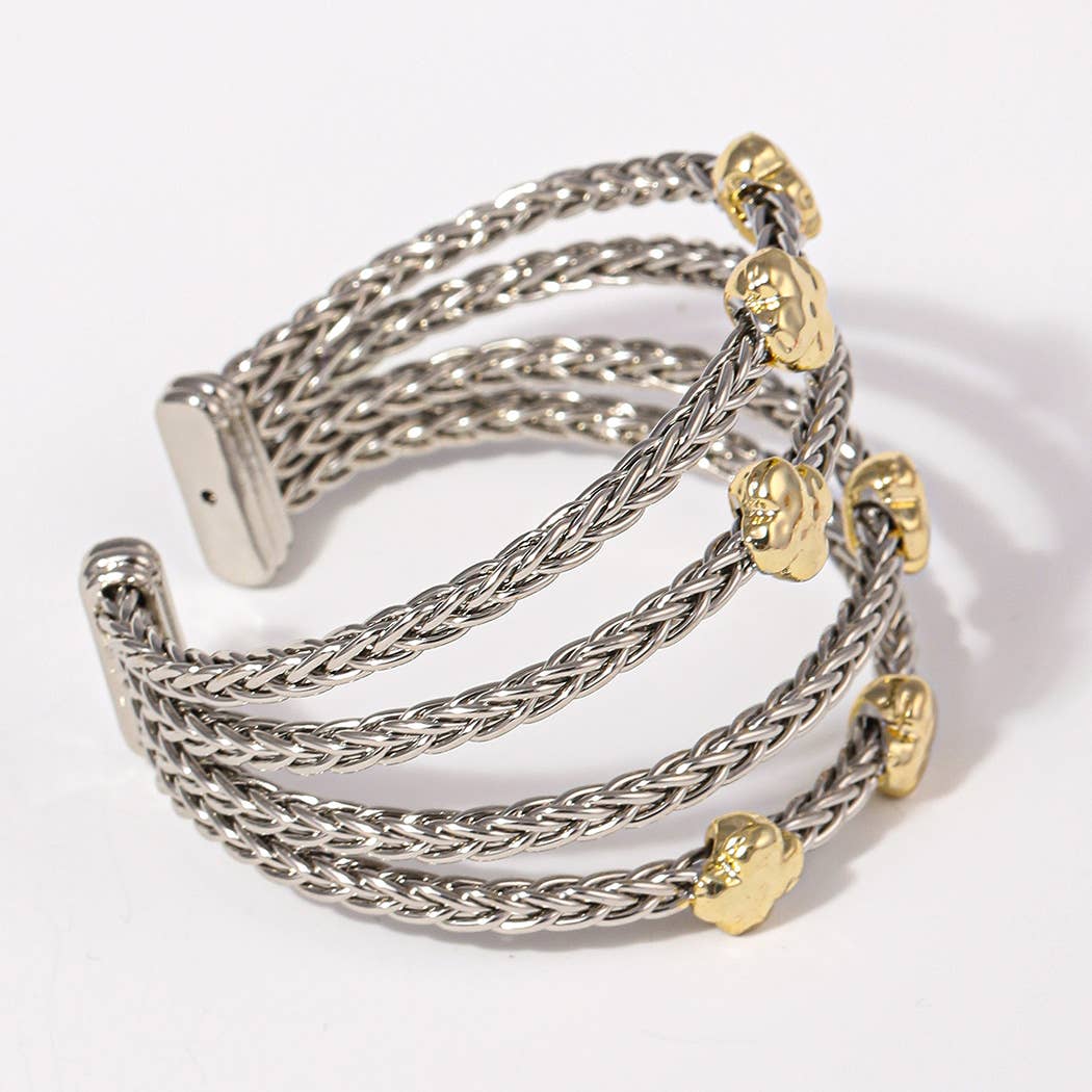 4 Layered Two-Tone Clover Braided Cuff Bracelet