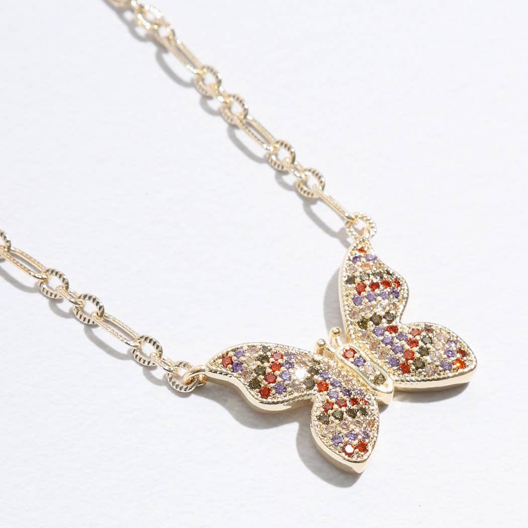Colorful Butterfly Pendant Linked Necklace