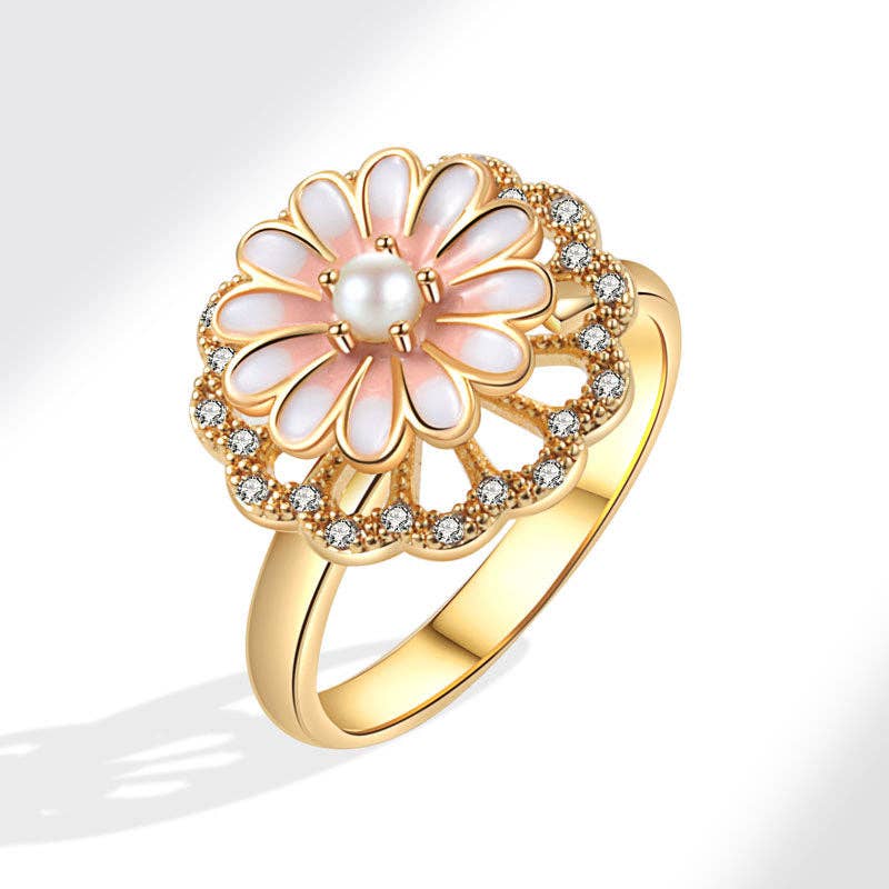 Daisy Flower Anxiety Fidget Spinner Ring in Solid Copper