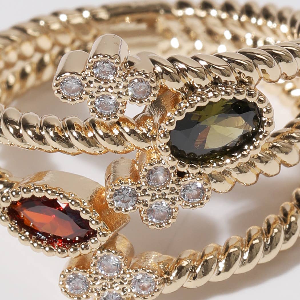 Multi Colored Floral Design Gold Plated Ring