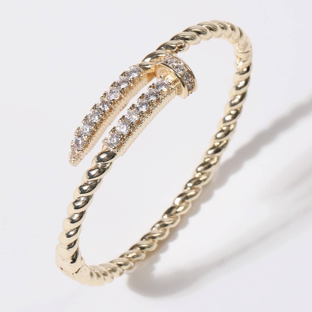 Pave Edge Twisted Gold Plated Bangle Bracelet
