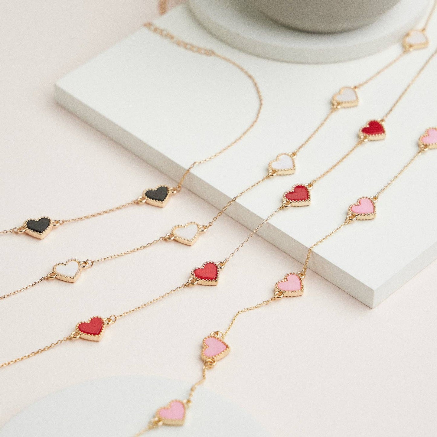 Heart Shaped Station Necklaces Gold Chain Jewelry