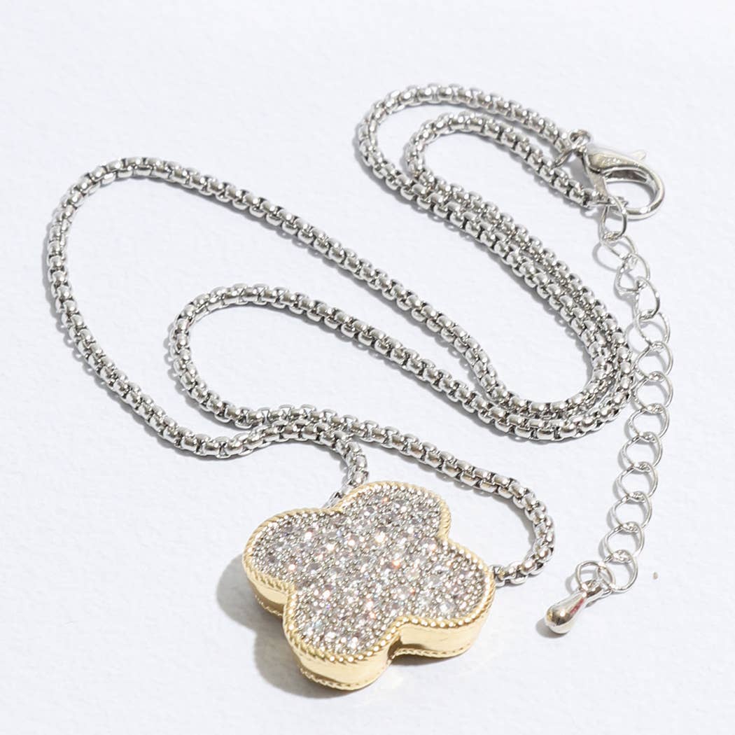 Gold Tone Outline Clover Pendant Necklace