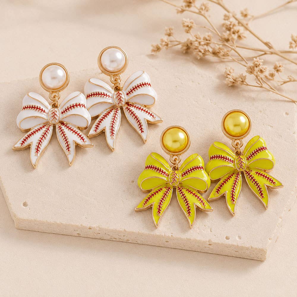Softball Bow Drop Earrings