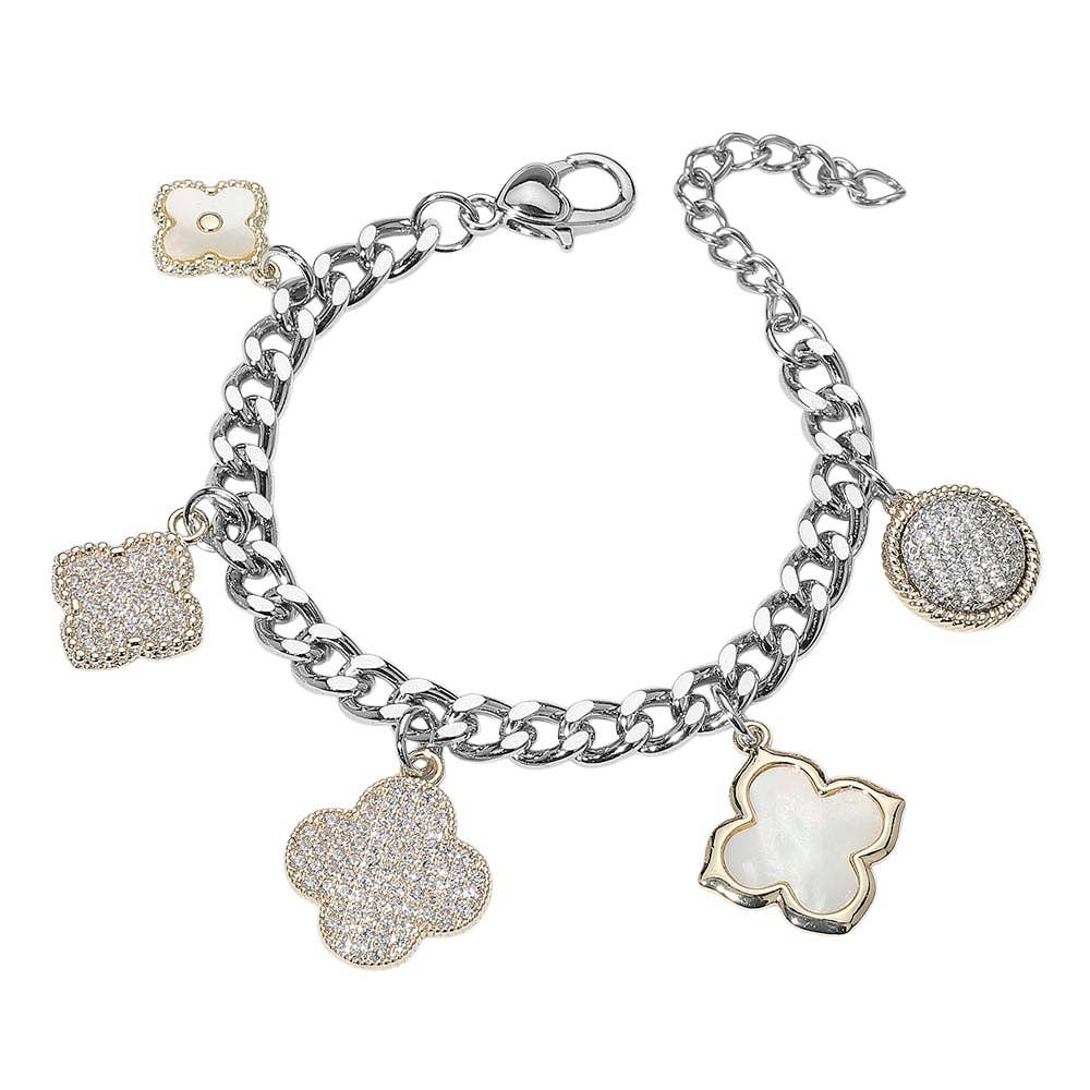 14K Gold Plated Mother of Pearl Quatrefoil Charm Bracelet