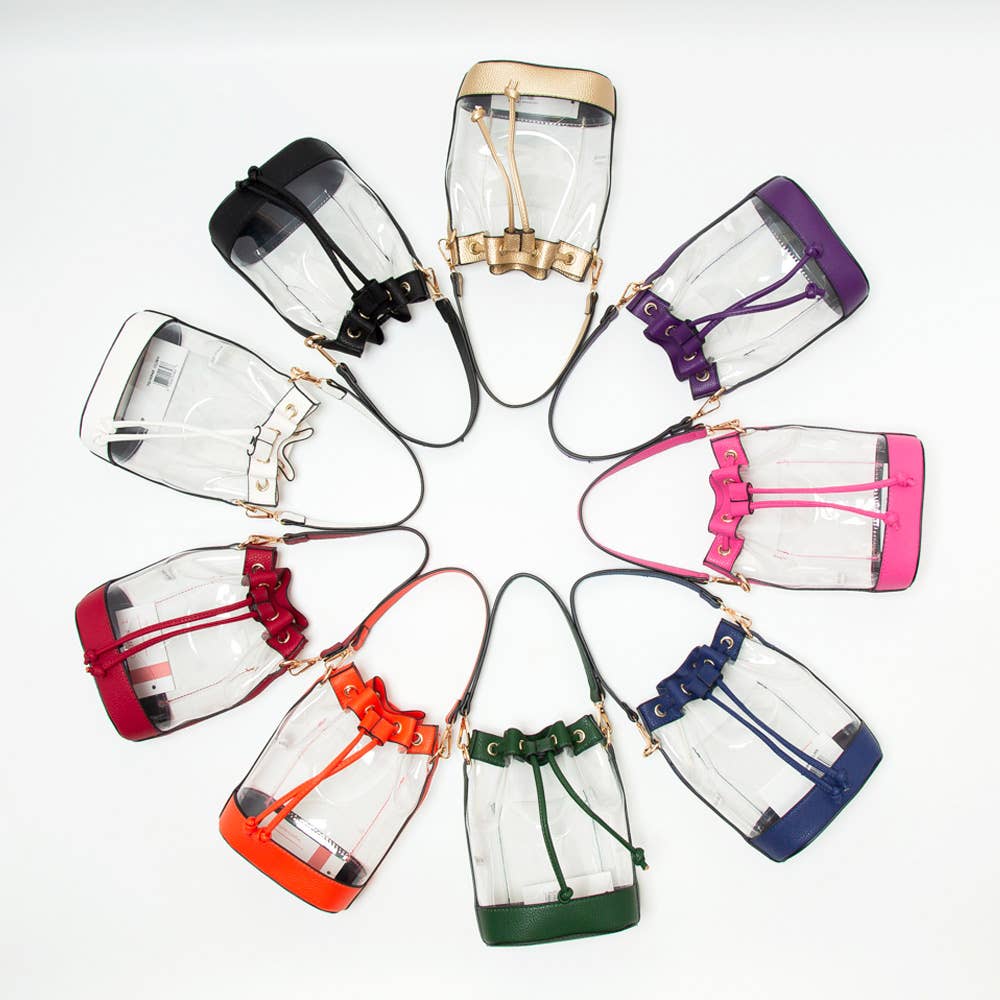 Solid Faux Leather Transparent Bucket Bag
