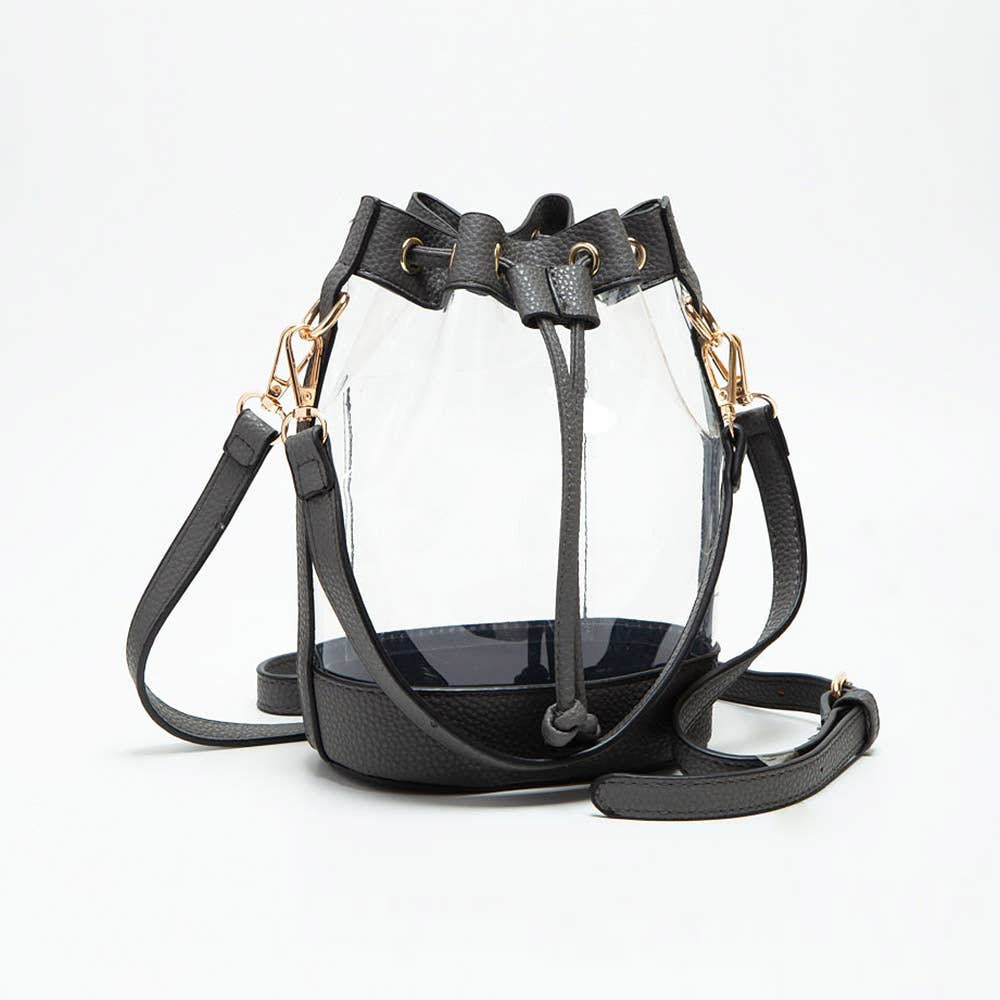 Solid Faux Leather Transparent Bucket Bag