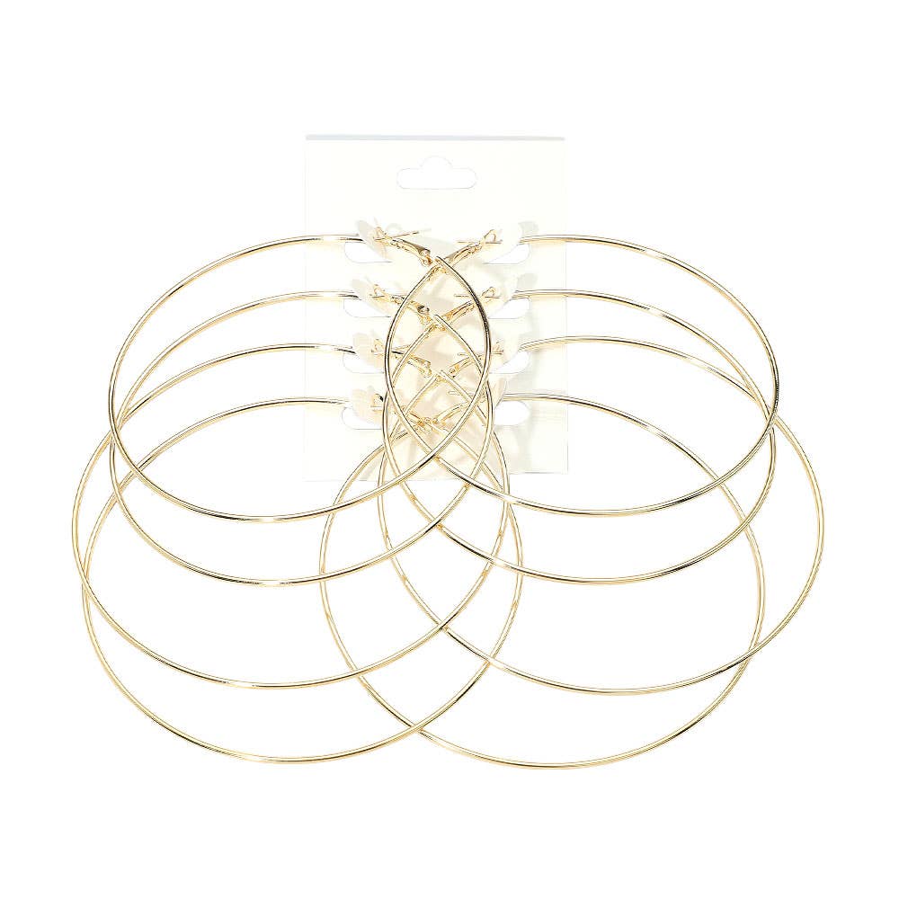 SET OF 4 - Large Thin Metal Hoop Earring Set