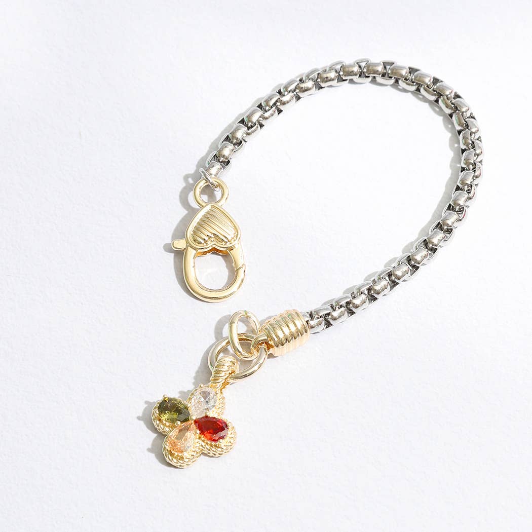 Colorful Clover Charm Heart Closure Chain Bracelet
