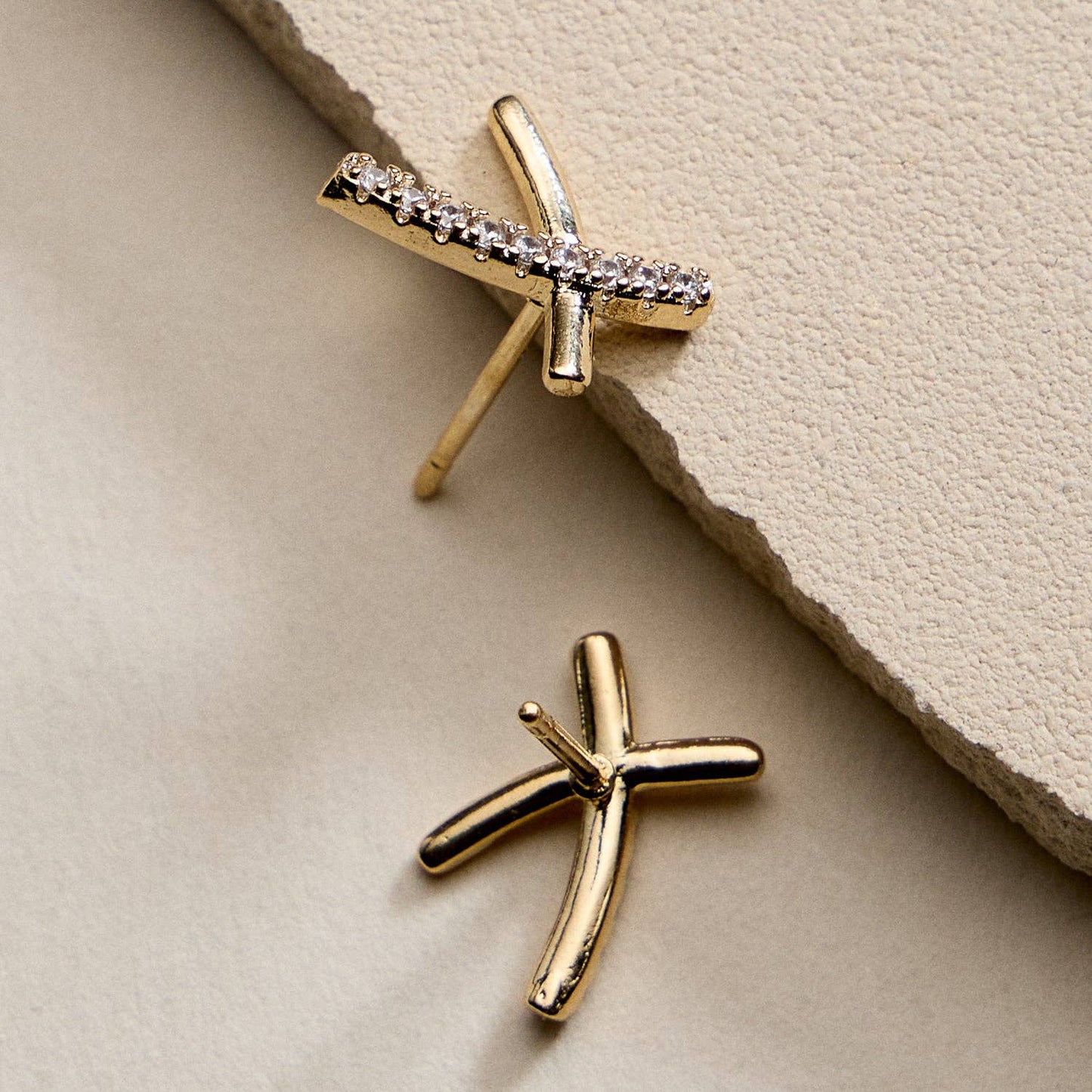 Gold Filled Curved Cross Stud Earrings | Faith Jewelry