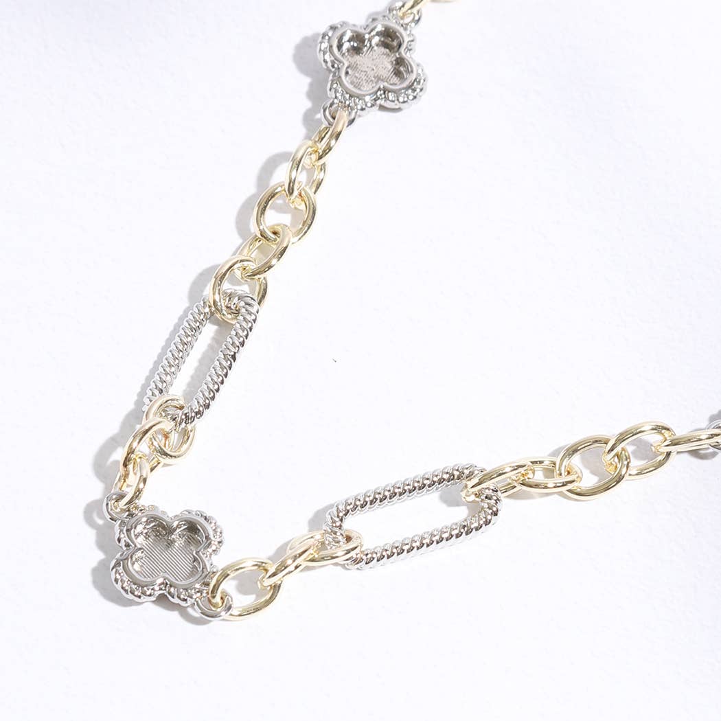 Clover Pendant Multi-Toned Link Necklace