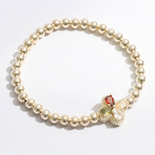 Color Rhinestone Cross Beaded Gold Tone Bracelet