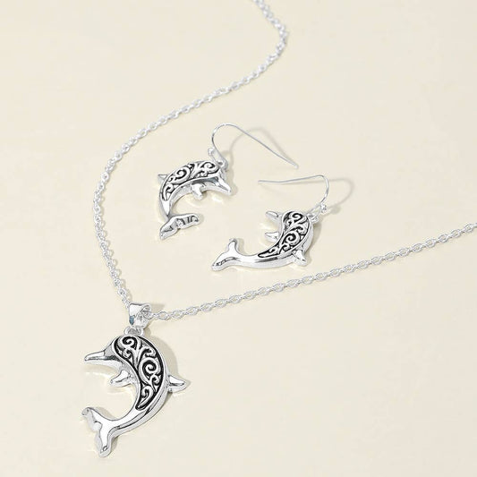 Antique Metal Dolphin Pendant Necklace