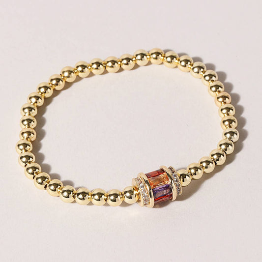 Multicolor Pave Charm Gold Beaded Bracelet