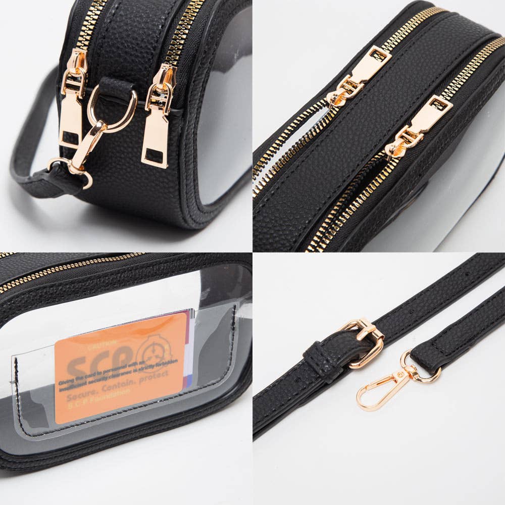 Solid Faux Leather Transparent Rectangle Crossbody Bag