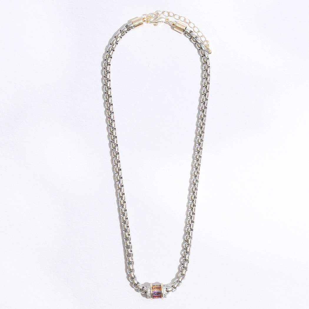 Multicolored Cylinder Charm Chain Necklace