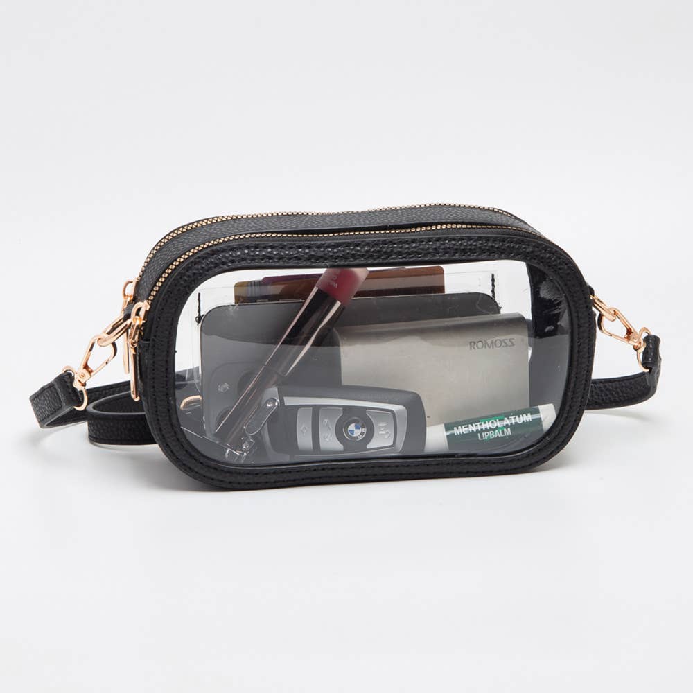 Solid Faux Leather Transparent Rectangle Crossbody Bag