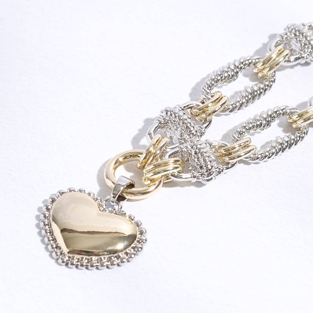 Puffy Heart Charm Twisted Links Bracelet