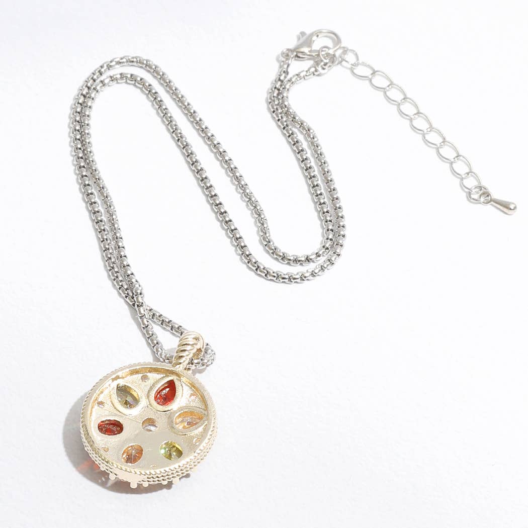 Round Pendant Colorful Rhinestone Necklace