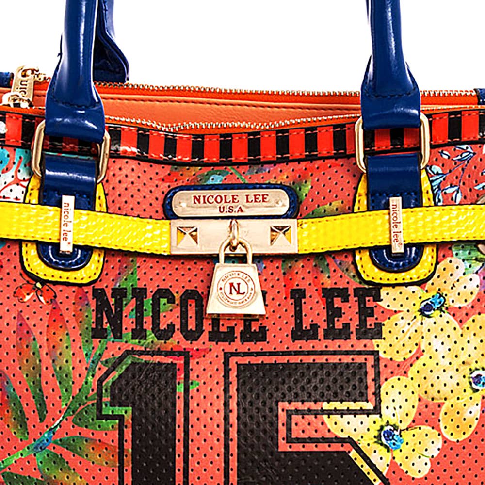 NICOLE LEE FLORAL SATCHEL WITH LONG STRAP
