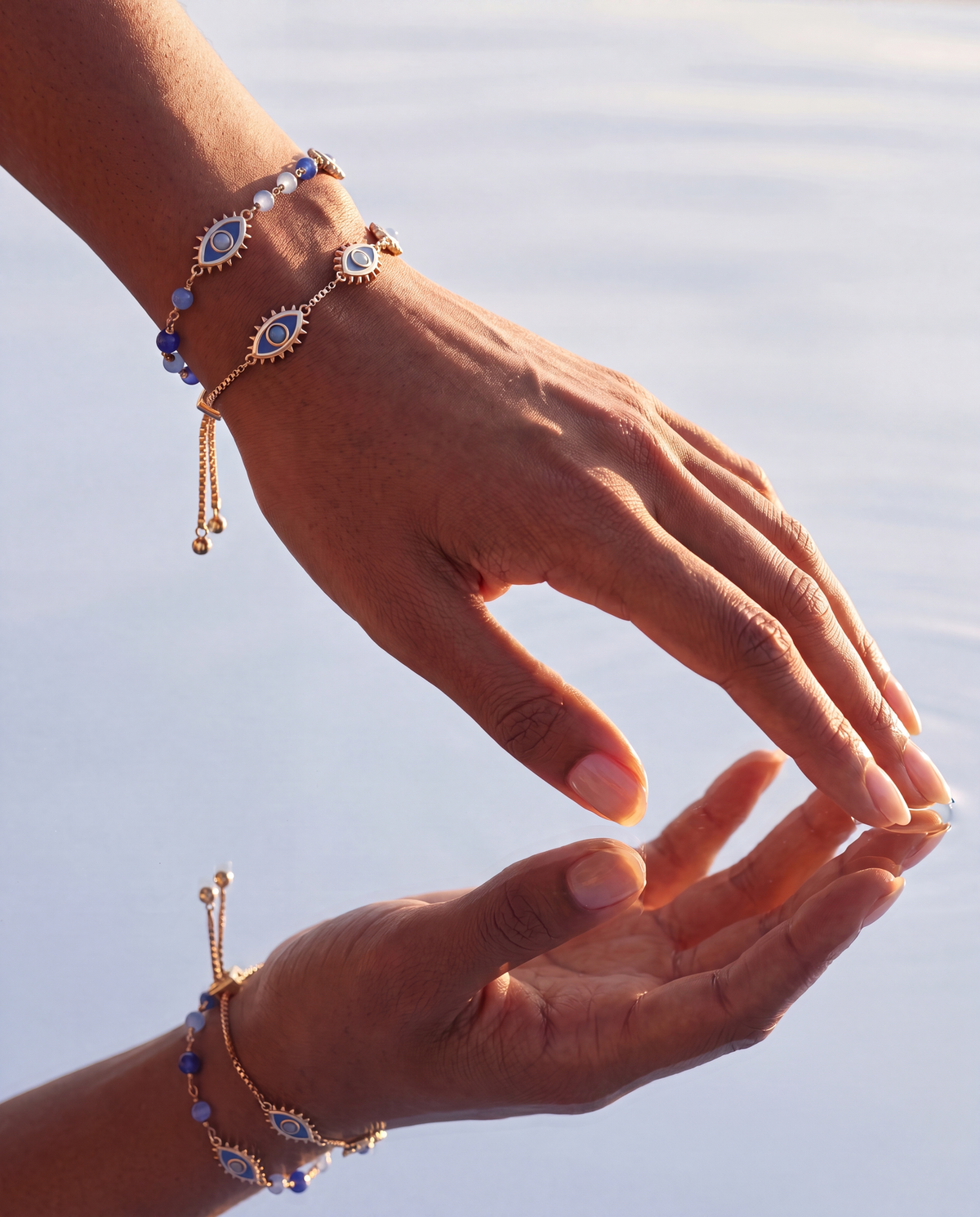 Blue Aventurine Evil Eye Linear Bracelet