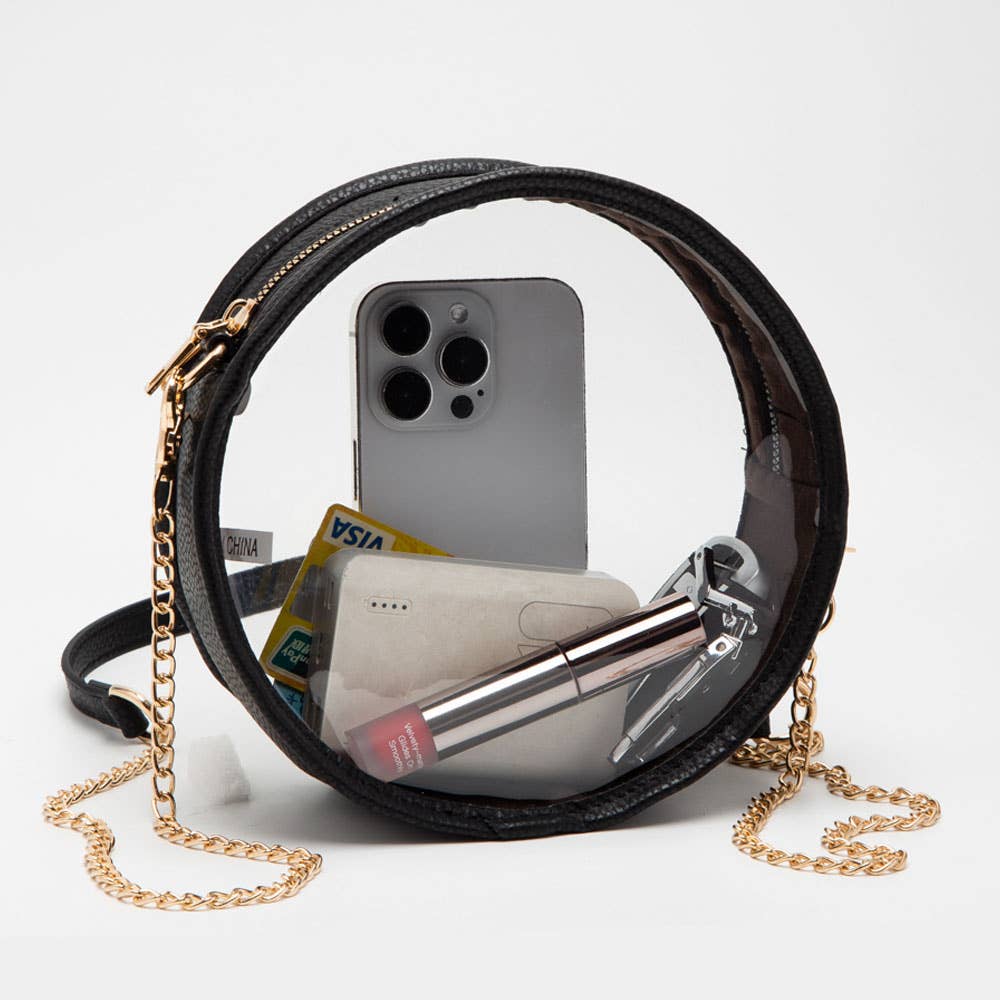 Faux Leather Transparent Round Crossbody Bag
