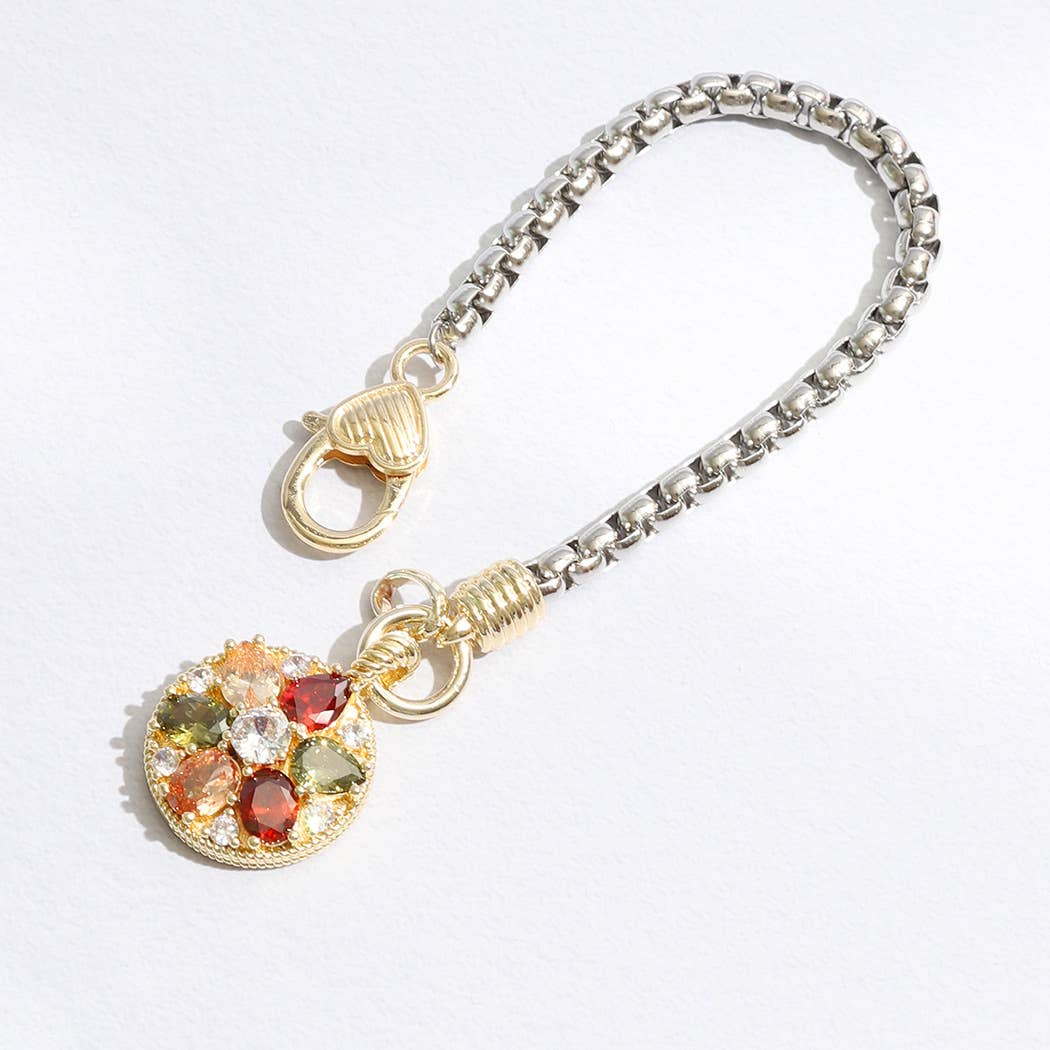 Colorful Rhinestone Flower Charm Chain Bracelet